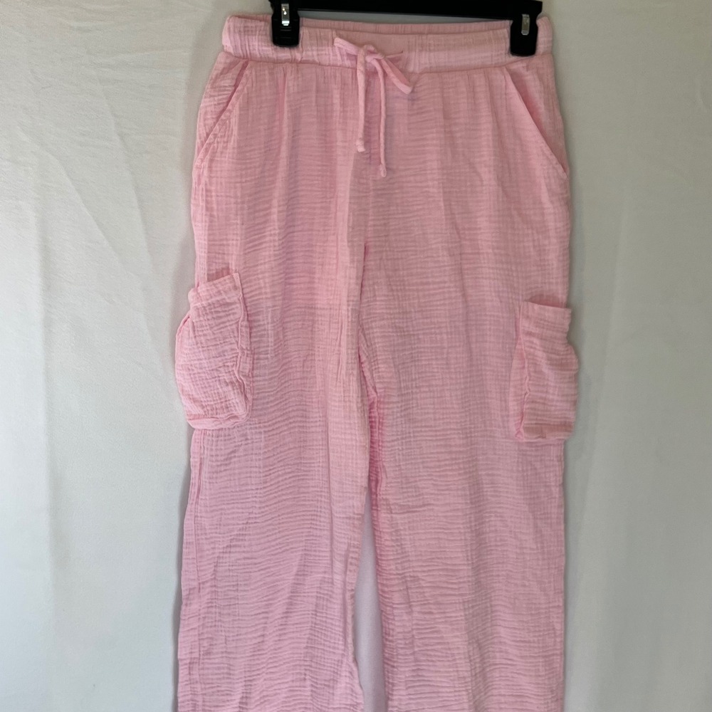 Jolie & Joy Pink Gauze Cargo Pants XL Cotton Elastic Drawstring J5Q6400W